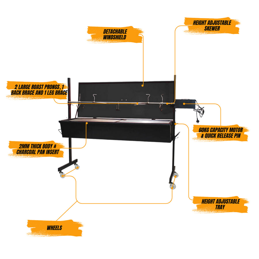 Flaming Coals Warrior Spit Roaster Charcoal