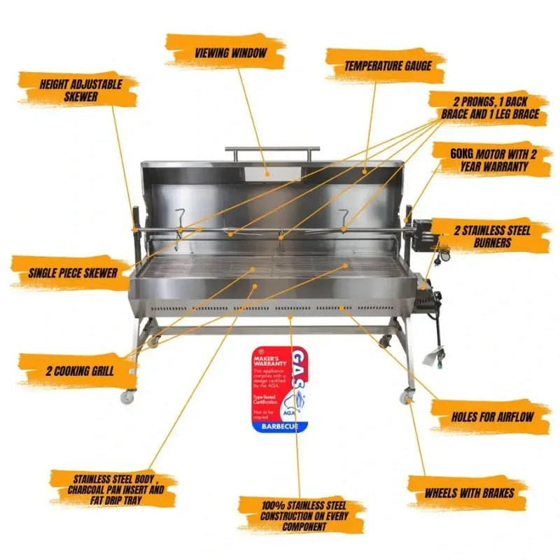 Flaming Coals Spartan Spit Roaster Stainless Steel 1500